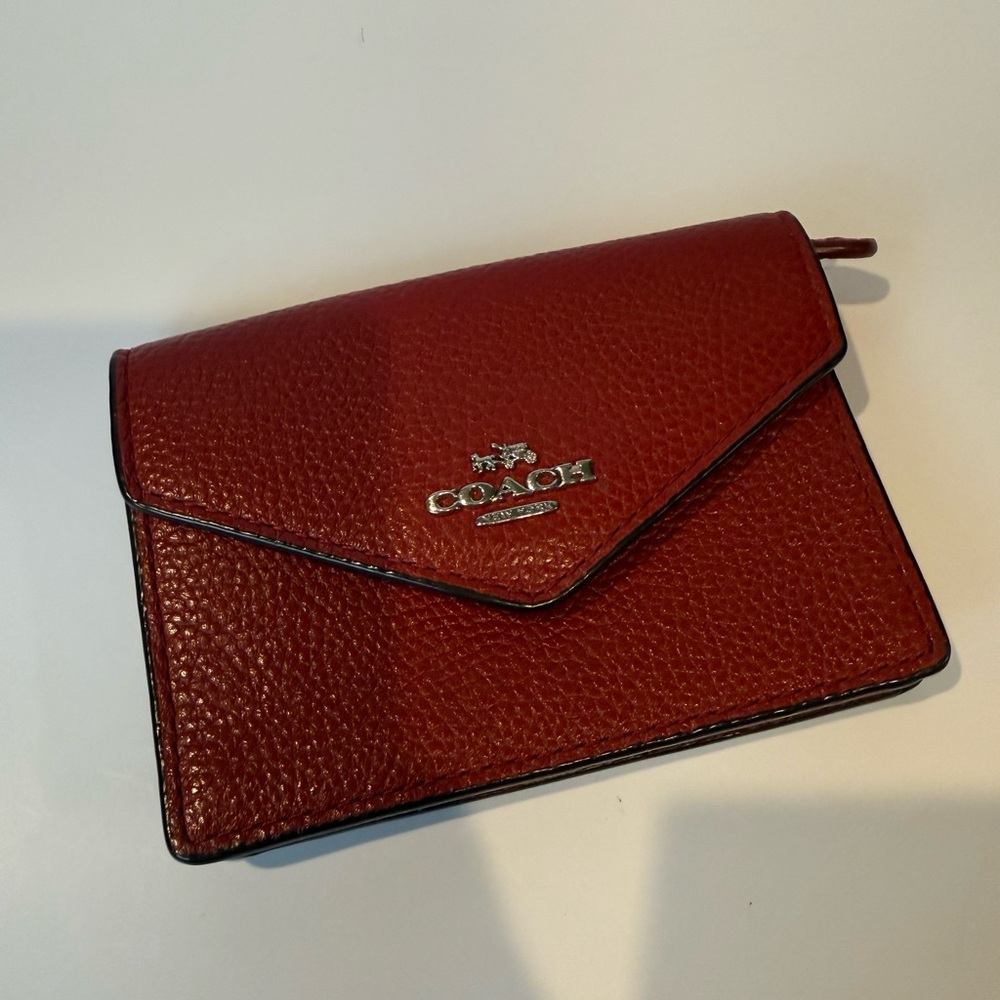Coach Red Pebbled Leather Envelope Card Holder Keychain – Custom Patch - Picture 2 of 8